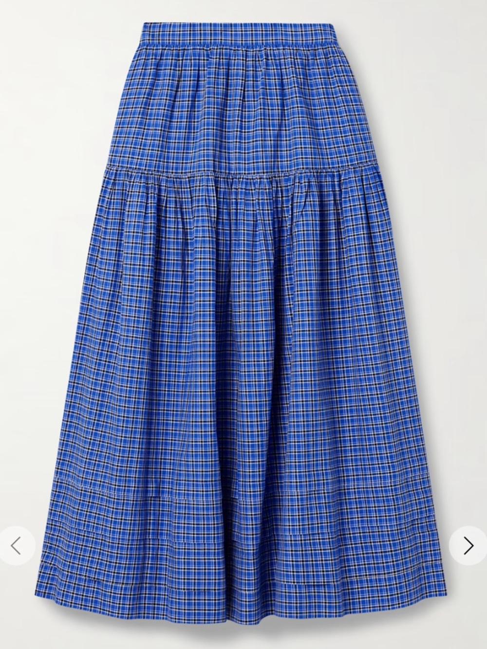 DÔEN Sebastiane Tiered Checked Voile Midi Skirt NWT in Blue Cassis Check - Picture 3 of 7